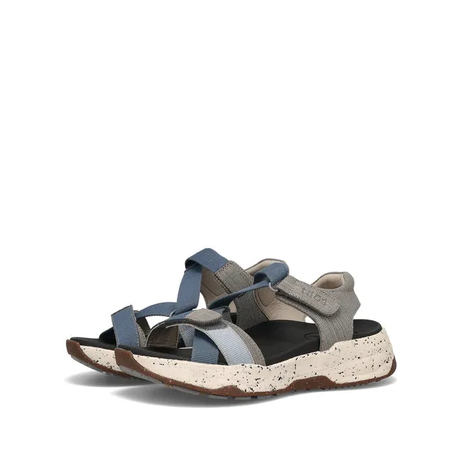 Pair of Women's Taos Super Z Sport Sandals in Blue Multi and Grey with velcro straps