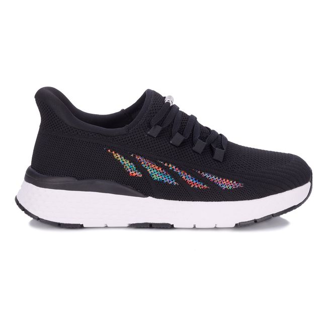 Lateral side of Drew Women's Halo II Sneaker in Black Mesh Combo
