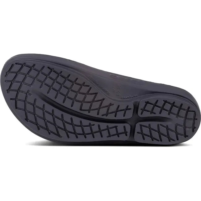 Black sole of Women's OOfos OOlala Luxe Sandal in Latte Tan