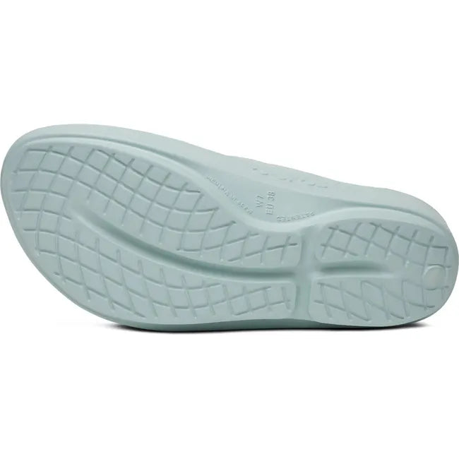 Sole of Women's OOfos OOlala Sandal in Mist Blue