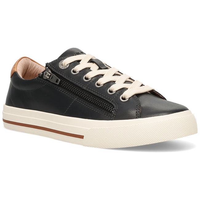 Taos Z Soul Lux sneaker in black and tan, three quarter angled view