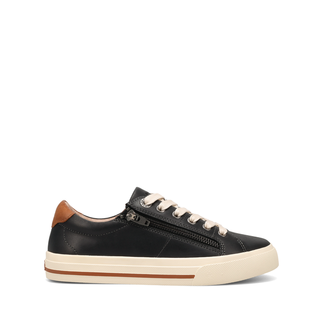 Lateral profile of the Taos Z Soul Lux sneaker in black and tan