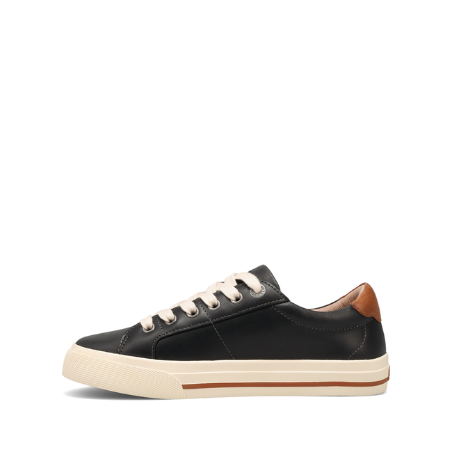 Medial profile of the Taos Z Soul Lux sneaker in black and tan
