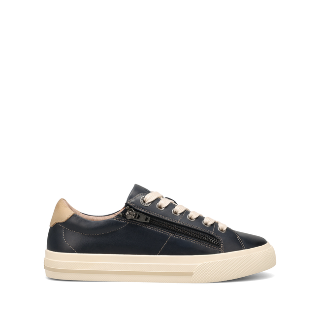 Lateral profile of the Taos Z Soul Lux sneaker in navy and stone grey