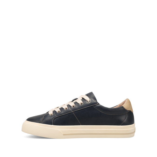 Medial profile of the Taos Z Soul Lux sneaker in navy and stone grey
