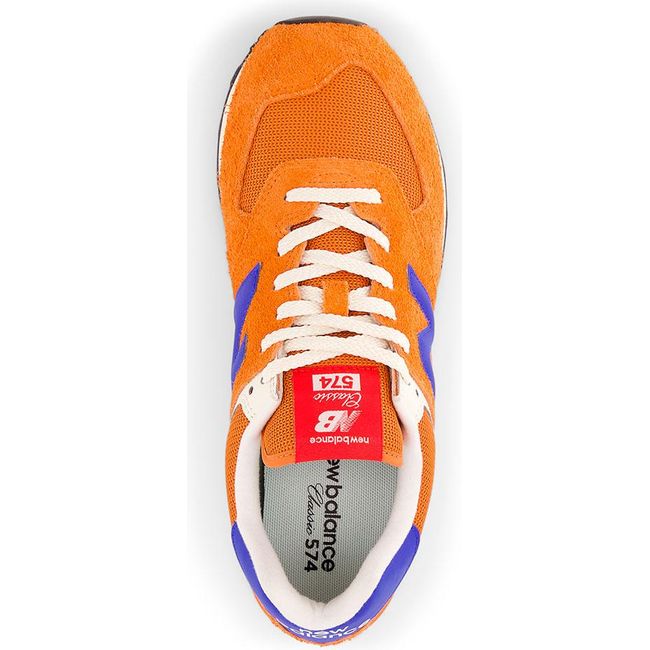 Lace up upper of Unisex New Balance 574 Lifestyle Shoe in Sienna Orange