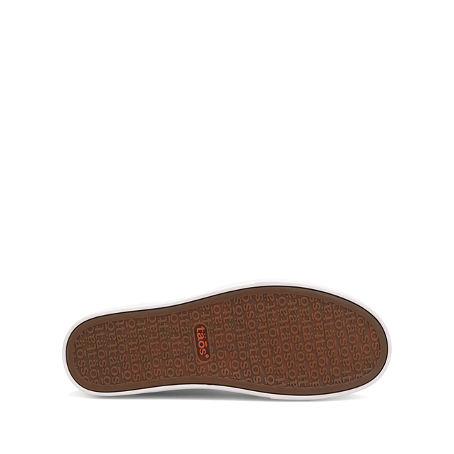 Brown patterned rubber outsole of the Taos Pop Soul sneaker