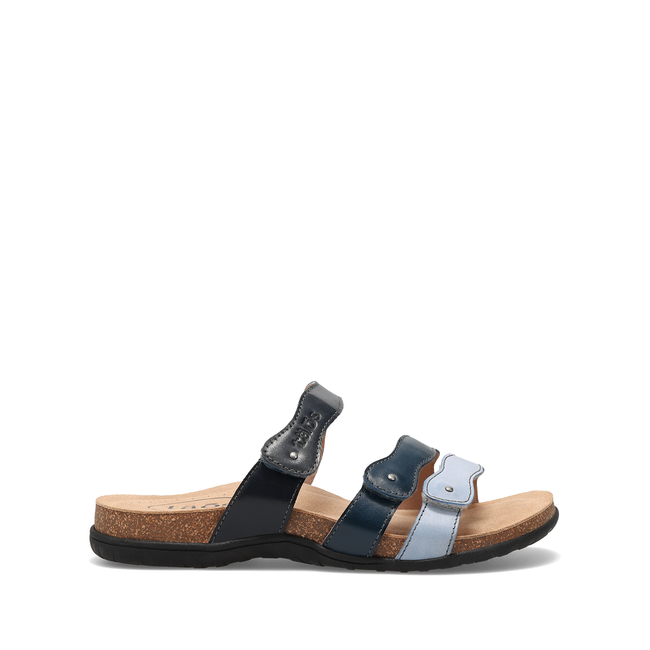Lateral profile of the Taos Scribble sandal in blue multicolor