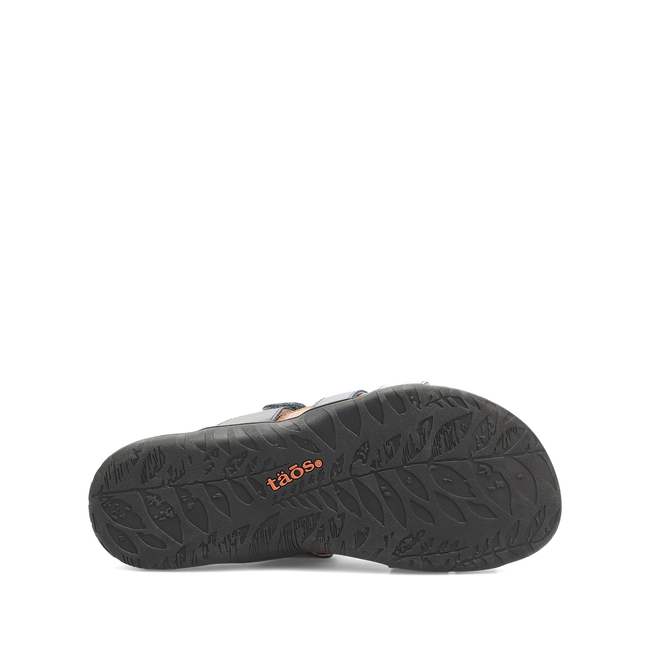 Outsole of the Taos Scribble sandal in blue multicolor showing the tread