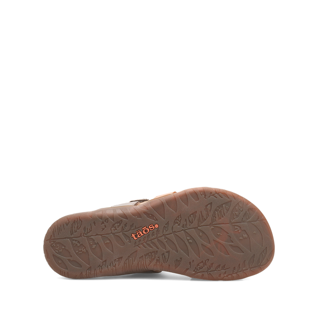 Outsole of the Taos Scribble sandal in brown multicolor showing the tread