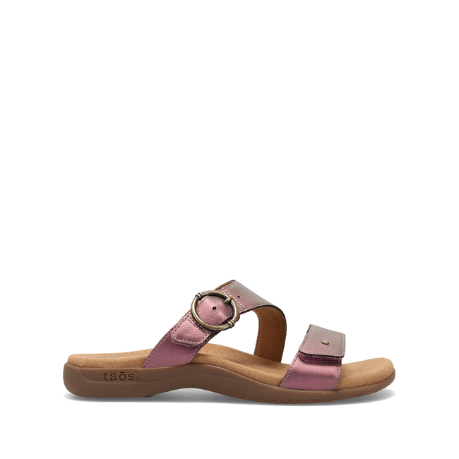 Lateral profile of the Taos Westside sandal in metallic violet