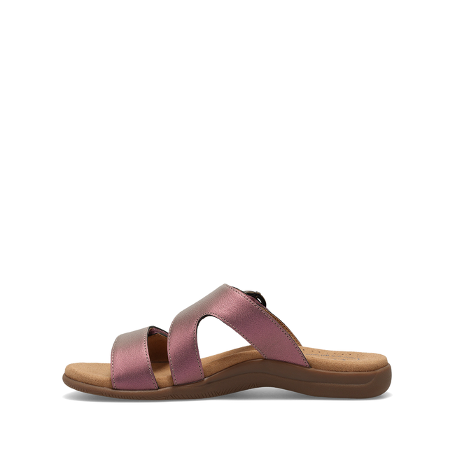 Medial profile of the Taos Westside sandal in metallic violet