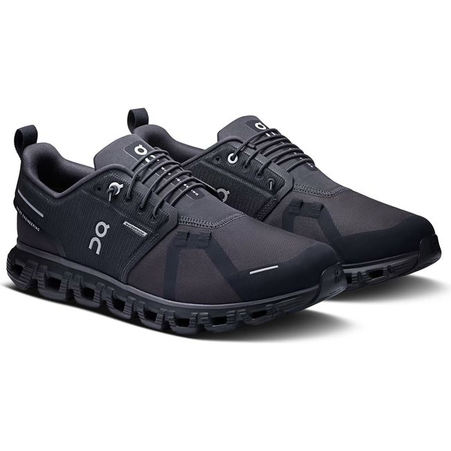 Pair of Men's On Running Cloud 6 Waterproof Running Shoes in all black with slip on lacing