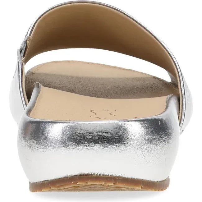 Dansko Twyla slide sandal in pewter metallic leather, back view