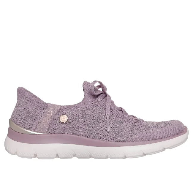 Pink Skechers Slip-ins Martha Stewart Summits Floral Dreams women’s sneaker with knit upper and white sole