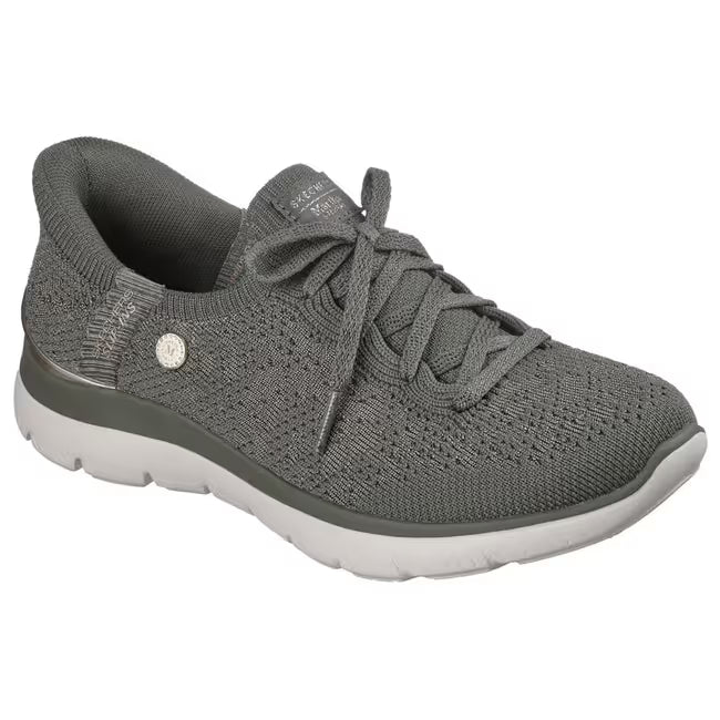 Olive green Skechers Slip-ins Martha Stewart Summits Floral Dreams women’s sneaker, angled
