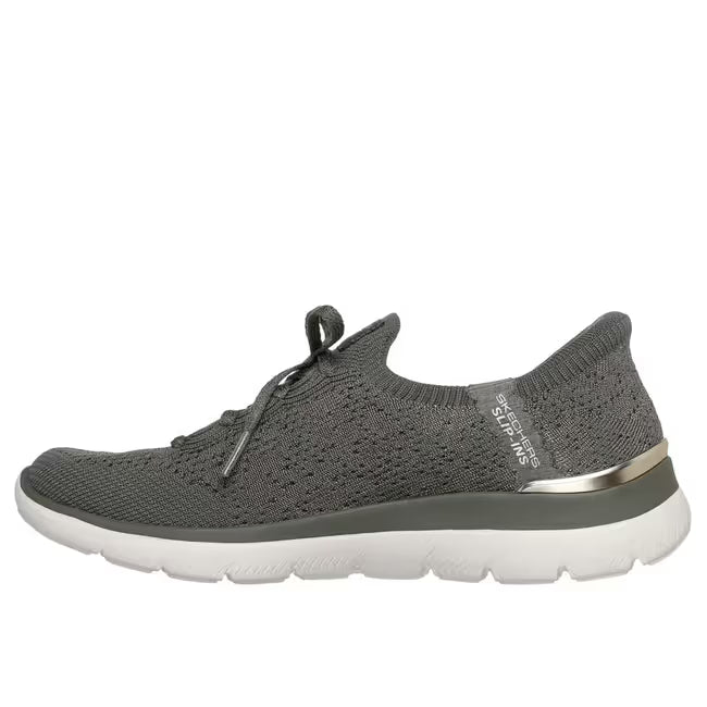 Olive green Skechers Slip-ins Martha Stewart Summits Floral Dreams women’s sneaker, medial side