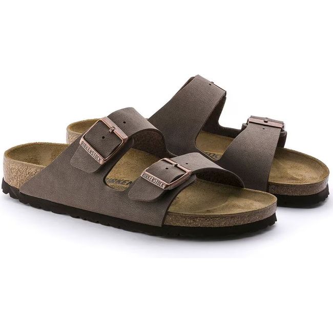 Pair of Birkenstock Arizona Mocha two strap sandals