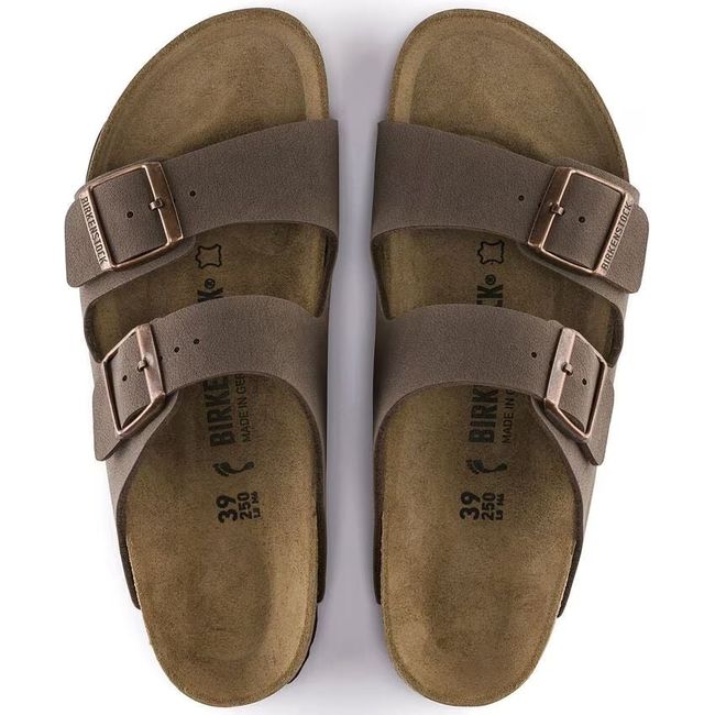 Top-down view of Birkenstock Arizona Mocha two strap sandals