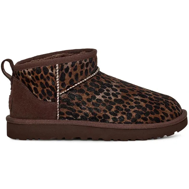 Side of UGG Women's Classic Mini Caspian Boot in Burnt Cedar Brown Leopard Print