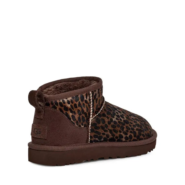 Heel of UGG Women's Classic Mini Caspian Boot in Burnt Cedar Brown Leopard Print