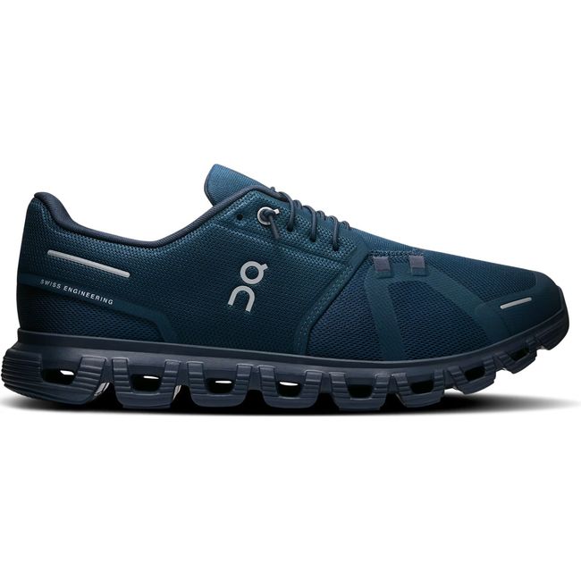 Lateral side of Men's On Running Cloud 6 Running Shoe in Midnight Ink with slip on speed lacing