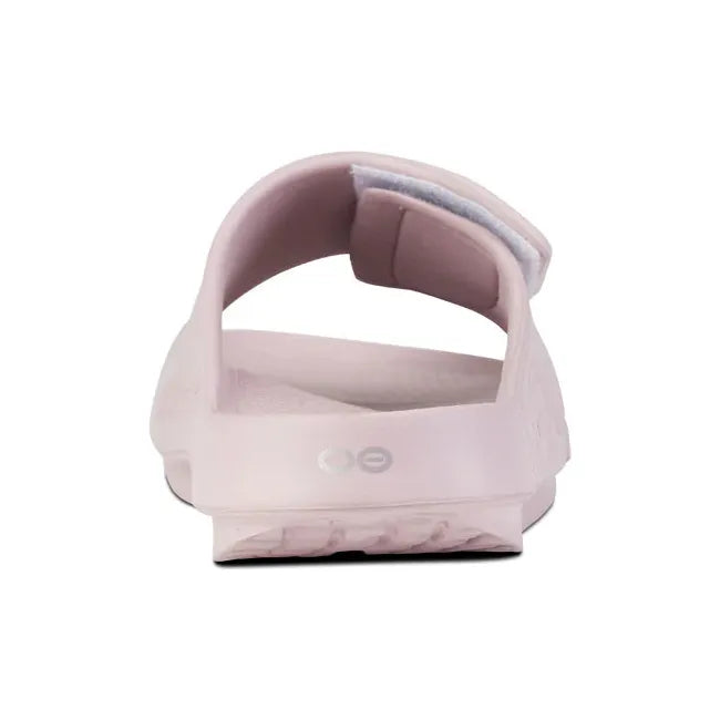 Heel of Unisex OOfos OOahh Sport Flex Slide Sandal in Stardust Pink