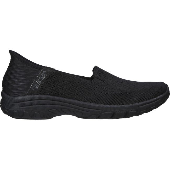 Lateral side of Women's Skechers Hands Free Slip ins Reggae Fest 2.0 Shoe in black mesh