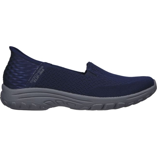 Lateral side of Women's Skechers Hands Free Slip ins Reggae Fest 2.0 Shoe in navy mesh