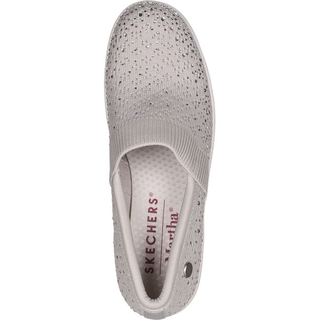 Top down view of Skechers Women's Martha Stewart shoes Pier-Lite Reflection Wedge in gray rhinestone