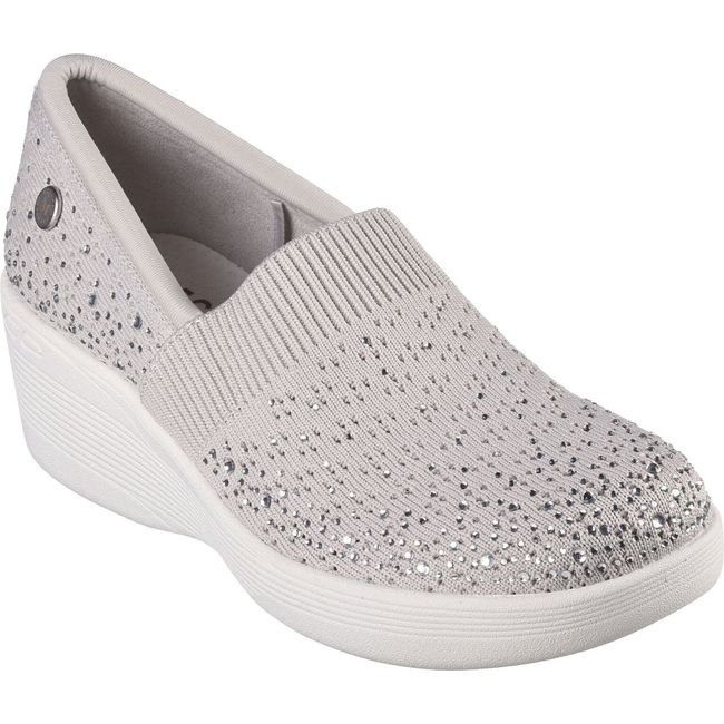 Front of Skechers Women's Martha Stewart shoes Pier-Lite Reflection Wedge in gray rhinestone