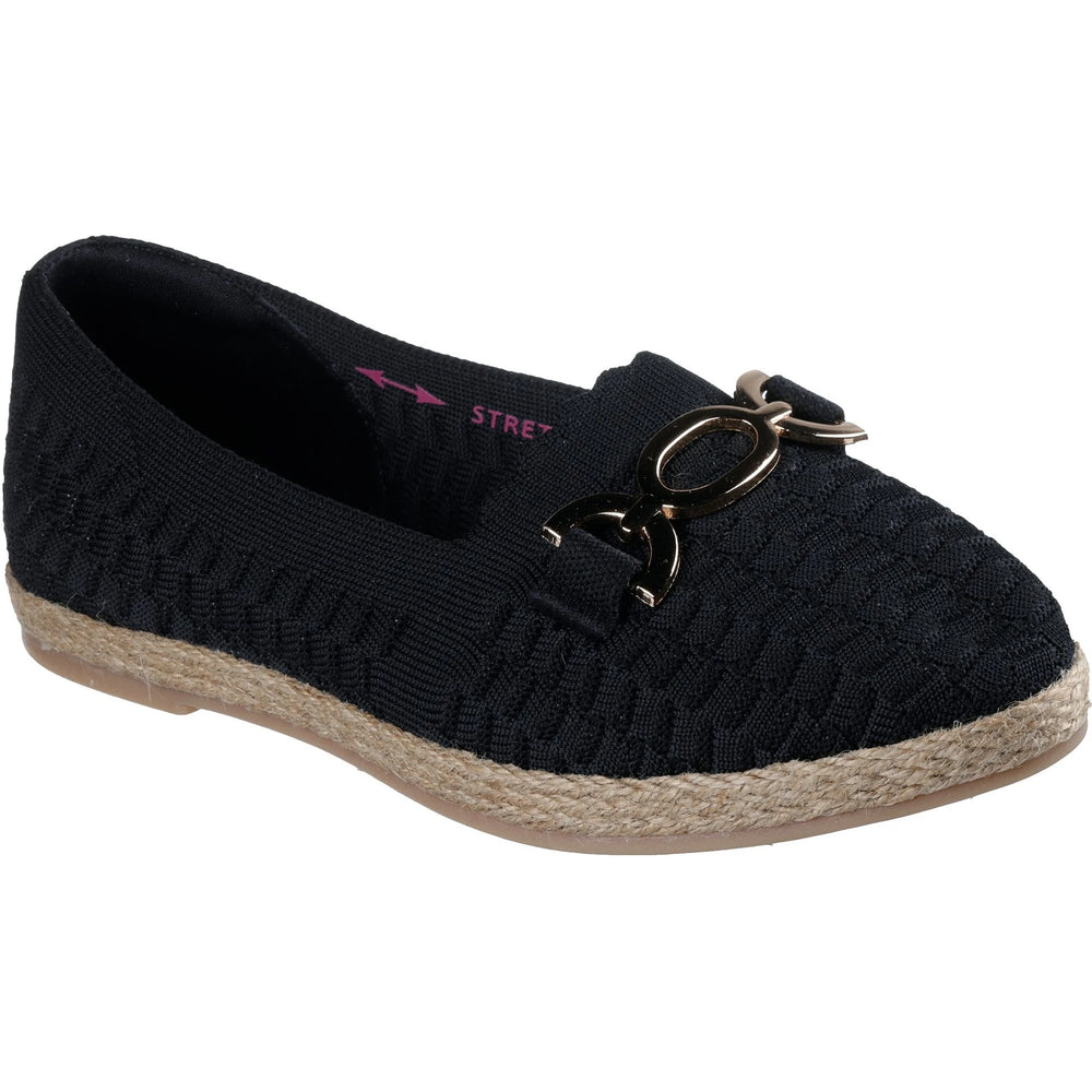Three-quarter view of Skechers Women's Cleo Jute Fashion Luncheon Flat in Black