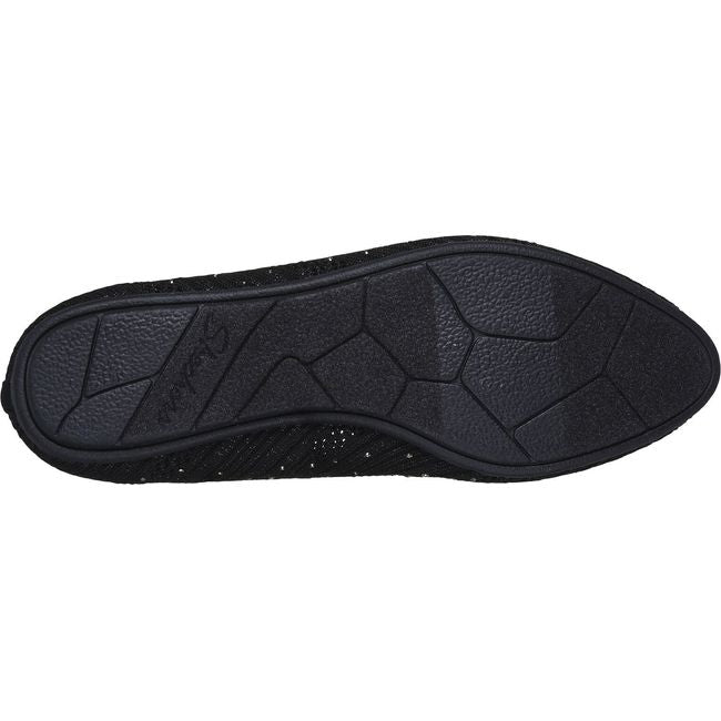 Sole of Women's Skechers Cleo 2.0 Glitzy Daze Flat in black with rhinestones with a black sole