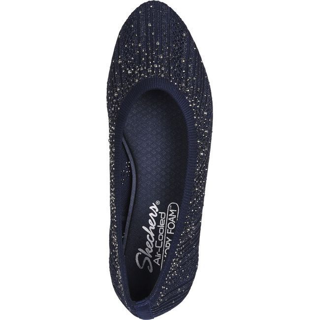Top down view of Women's Skechers Cleo 2.0 Glitzy Daze Flat in black with rhinestones