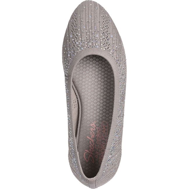 Top down view of Women's Skechers Cleo 2.0 Glitzy Daze Flat in taupe with rhinestones