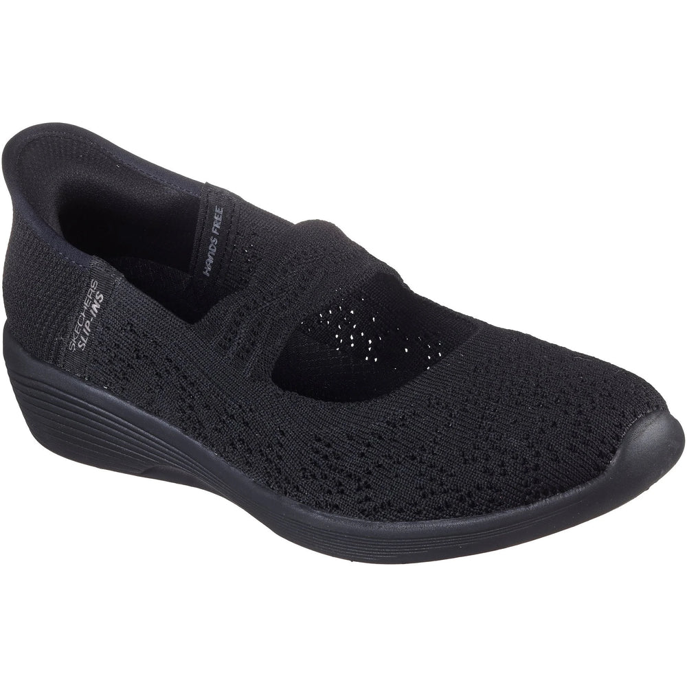 Three-quarter view of Skechers Women's Slip-ins Arya Oh So Sweet Mary Jane in Black