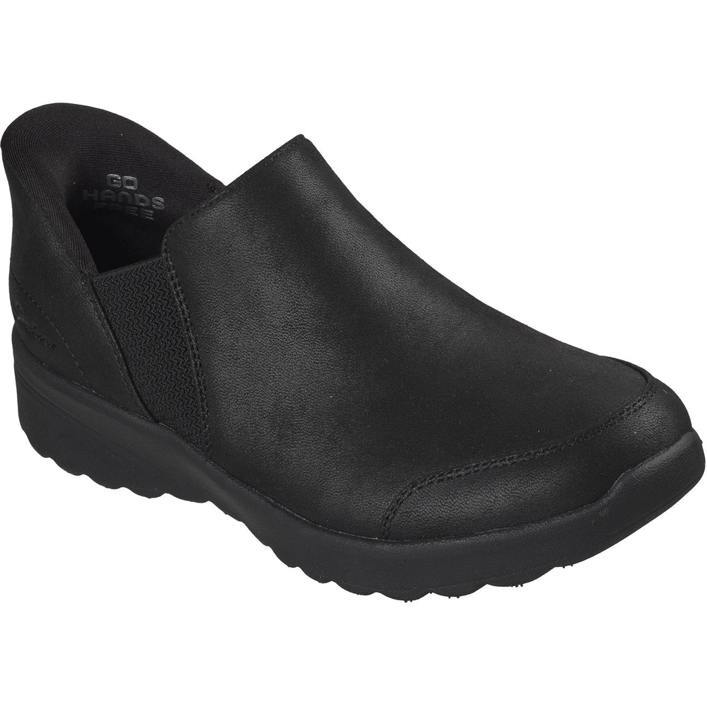 Three-quarter view of Skechers Women's Slip-ins Relaxed Fit Lovely Vibe Easily Loved Bootie in Black