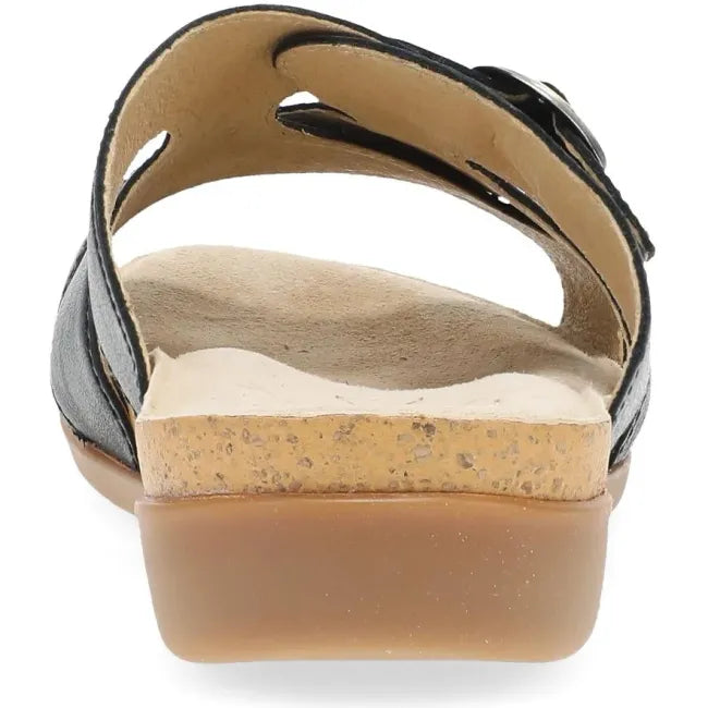 Dansko Regan slide sandal in black leather, back view
