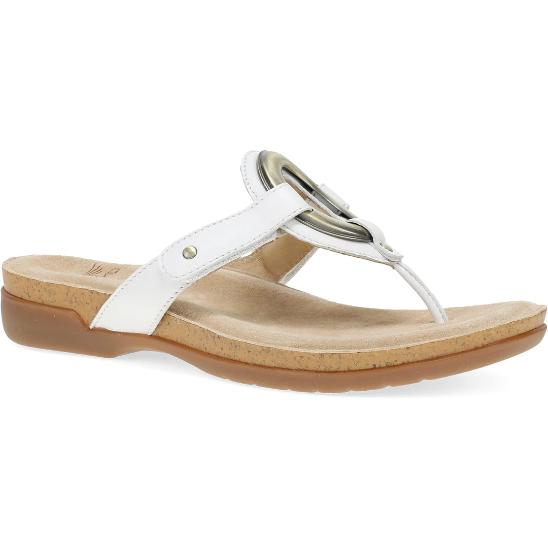 Front angled view of Women's Dansko Rosalia Thong Sandal in White