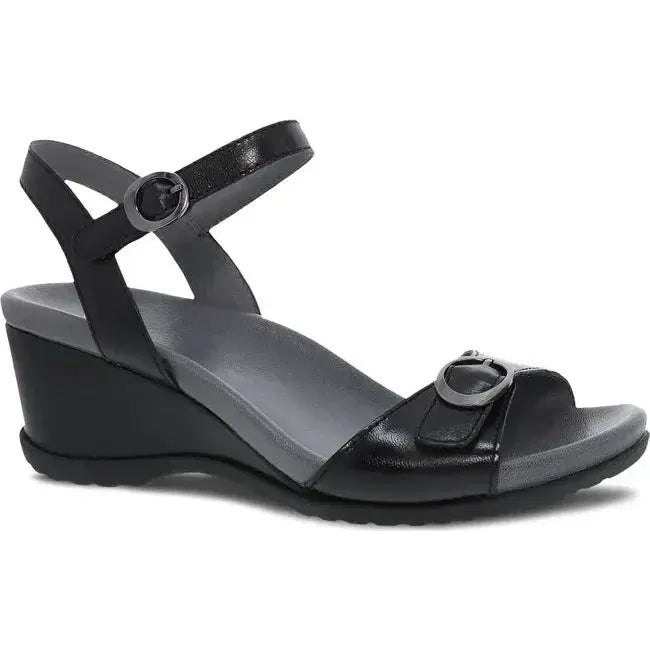 Dansko Women's Arielle Wedge Sandal Black Glazed Leather 1613500200