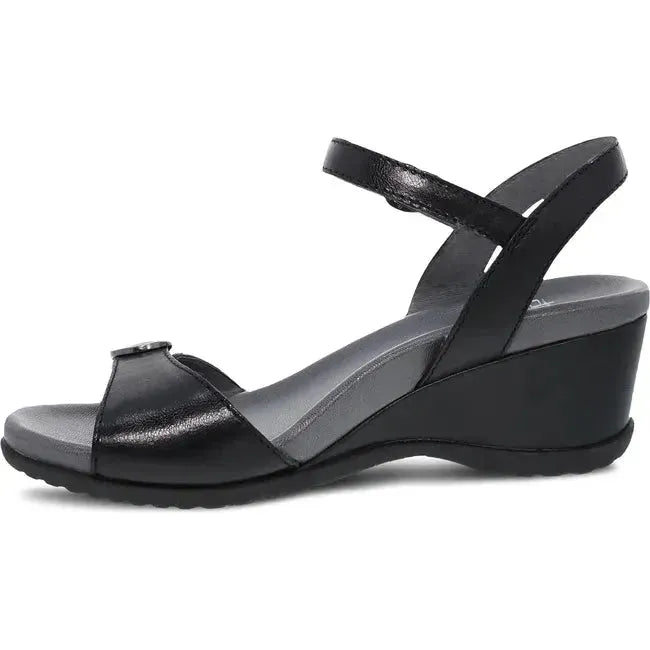 Dansko Women's Arielle Wedge Sandal Black Glazed Leather 1613500200