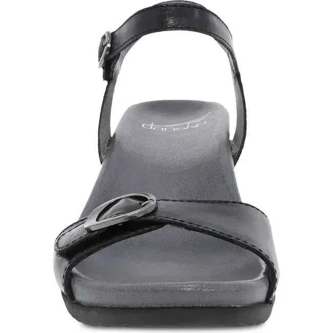 Dansko Women's Arielle Wedge Sandal Black Glazed Leather 1613500200