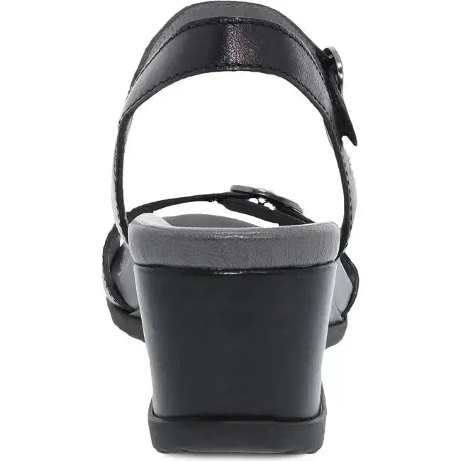 Dansko Women's Arielle Wedge Sandal Black Glazed Leather 1613500200