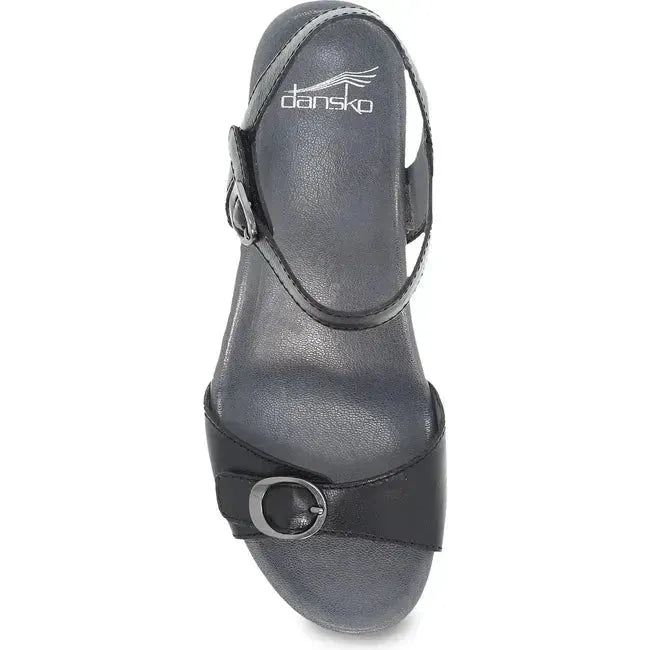 Dansko Women's Arielle Wedge Sandal Black Glazed Leather 1613500200