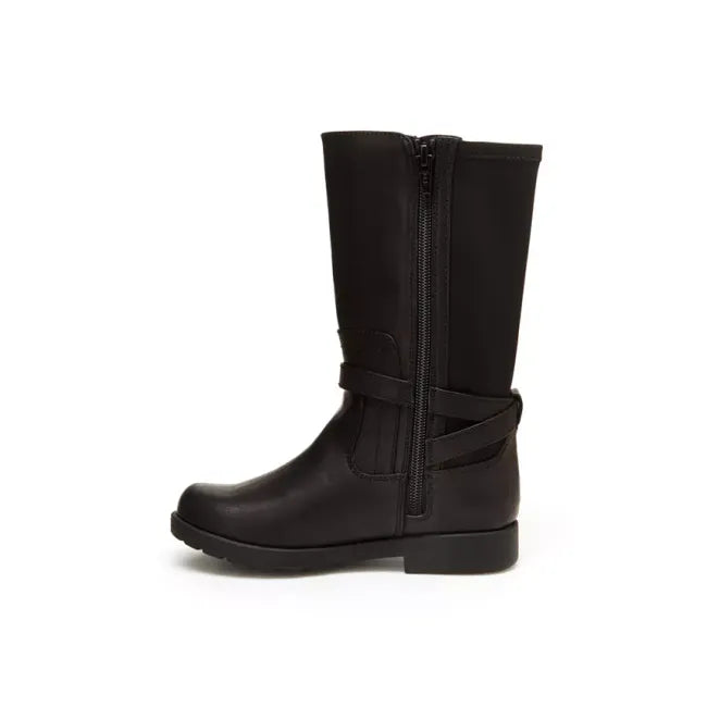 Medial side of Stride Rite Little Kids' Ellarose Boot with side zipper in Black Leather