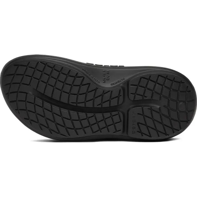 Sole of Women's OOfos OOyea Slide Sandal in Black