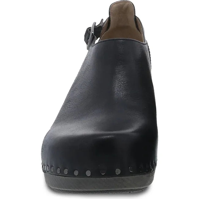 Front of Women's Dansko Sassy Closed Toe Heel in black leather with 2 inch heel