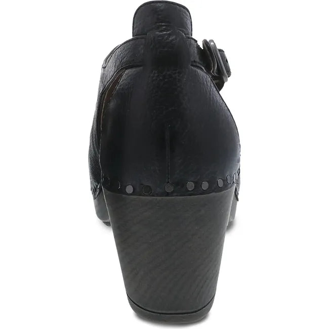 Heel of Women's Dansko Sassy Closed Toe Heel in black leather with 2 inch heel