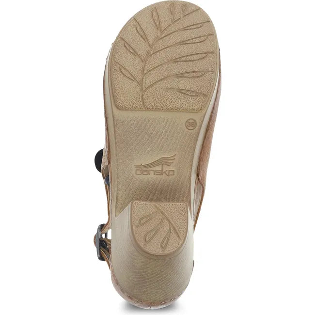 Sole of Women's Dansko Sassy Closed Toe Heel in tan with 2 inch heel