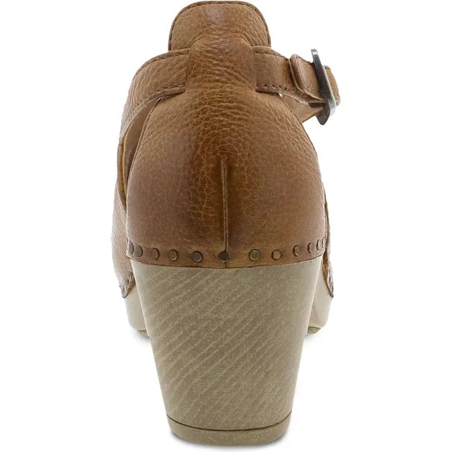 Heel of Women's Dansko Sassy Closed Toe Heel in tan leather with 2 inch heel